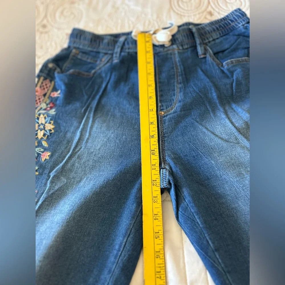 DRIFTWOOD Blue Denim Boyfriend Jeans with Floral Side Embroidery - Picture 4 of 11